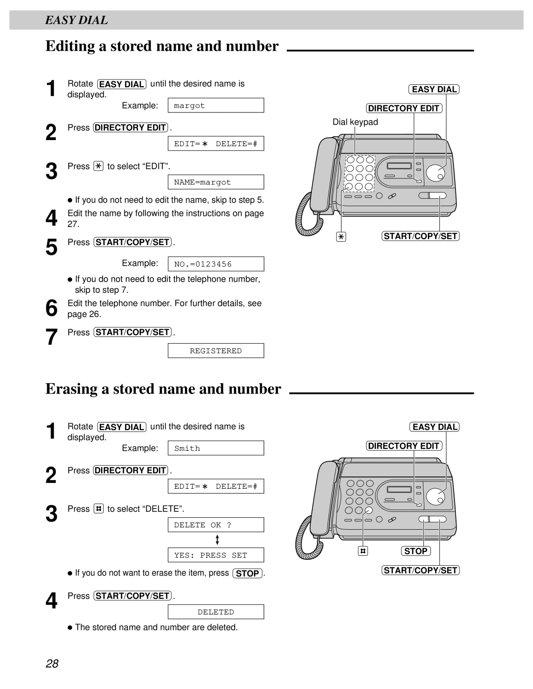 Panasonic KX-FT31BX quick start Editing a stored name and number, Erasing a stored name and number 