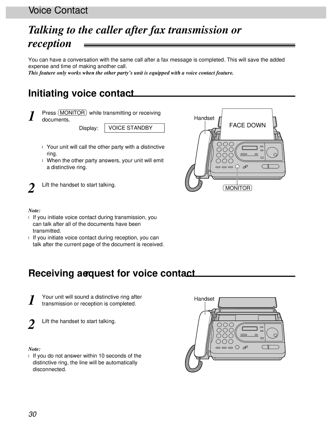 Panasonic KX-FT31BX quick start Talking to the caller after fax transmission or reception, Initiating voice contact 