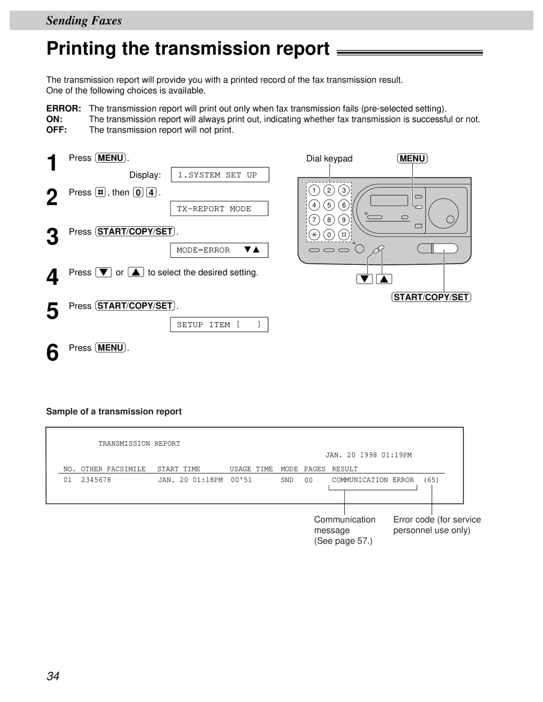 Panasonic KX-FT31BX quick start Printing the transmission report, Sample of a transmission report 