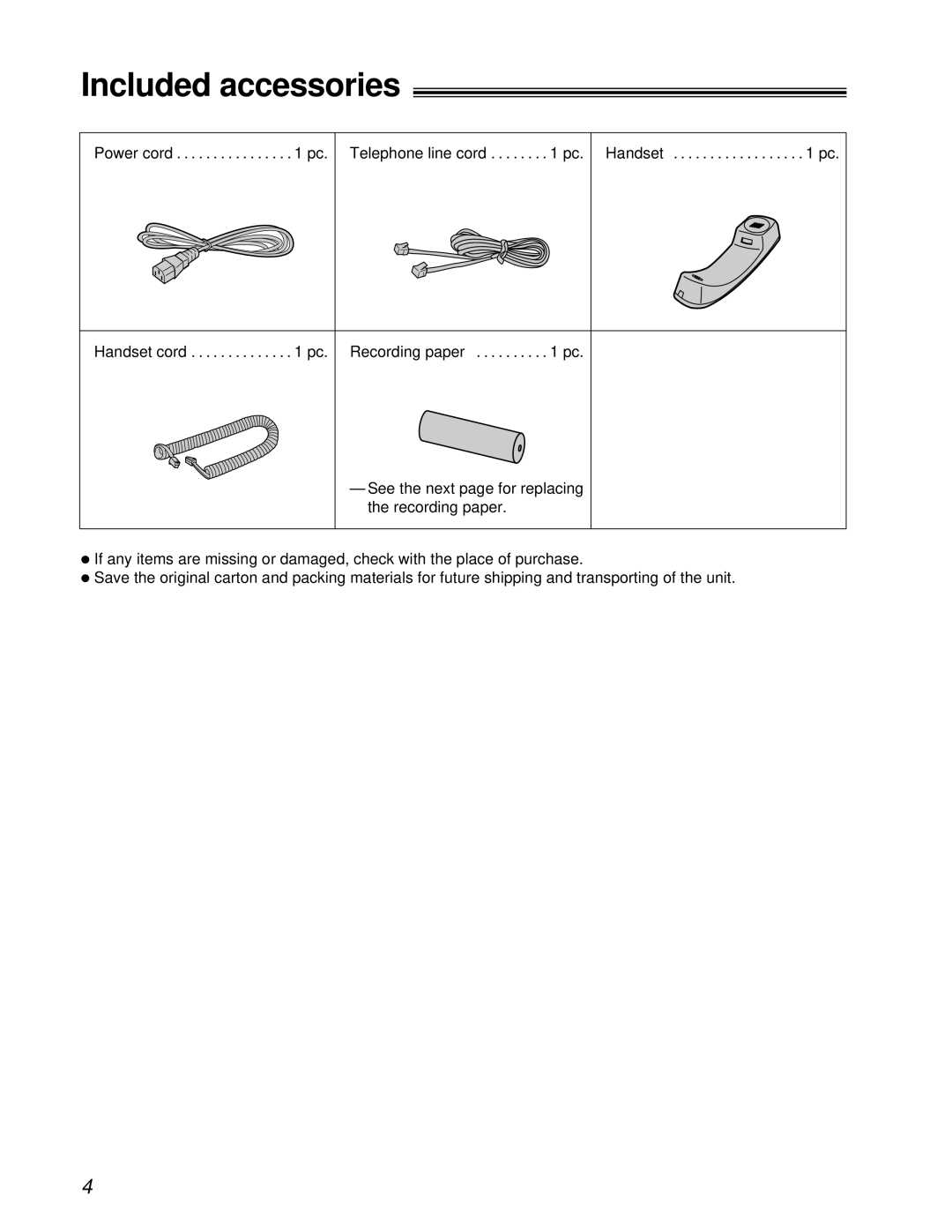 Panasonic KX-FT31BX quick start Included accessories 