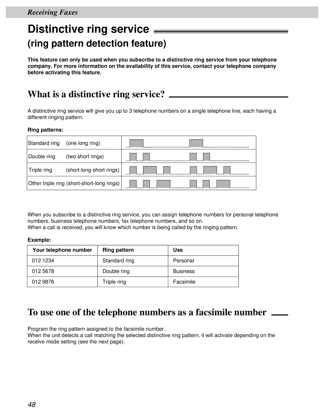 Panasonic KX-FT31BX Distinctive ring service, Ring pattern detection feature, What is a distinctive ring service? 