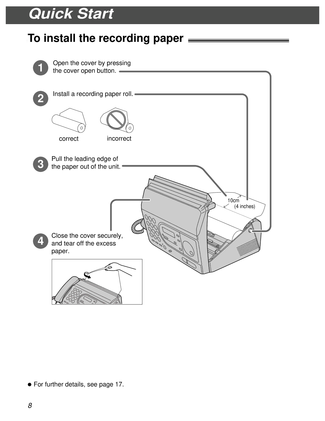 Panasonic KX-FT31BX quick start To install the recording paper 