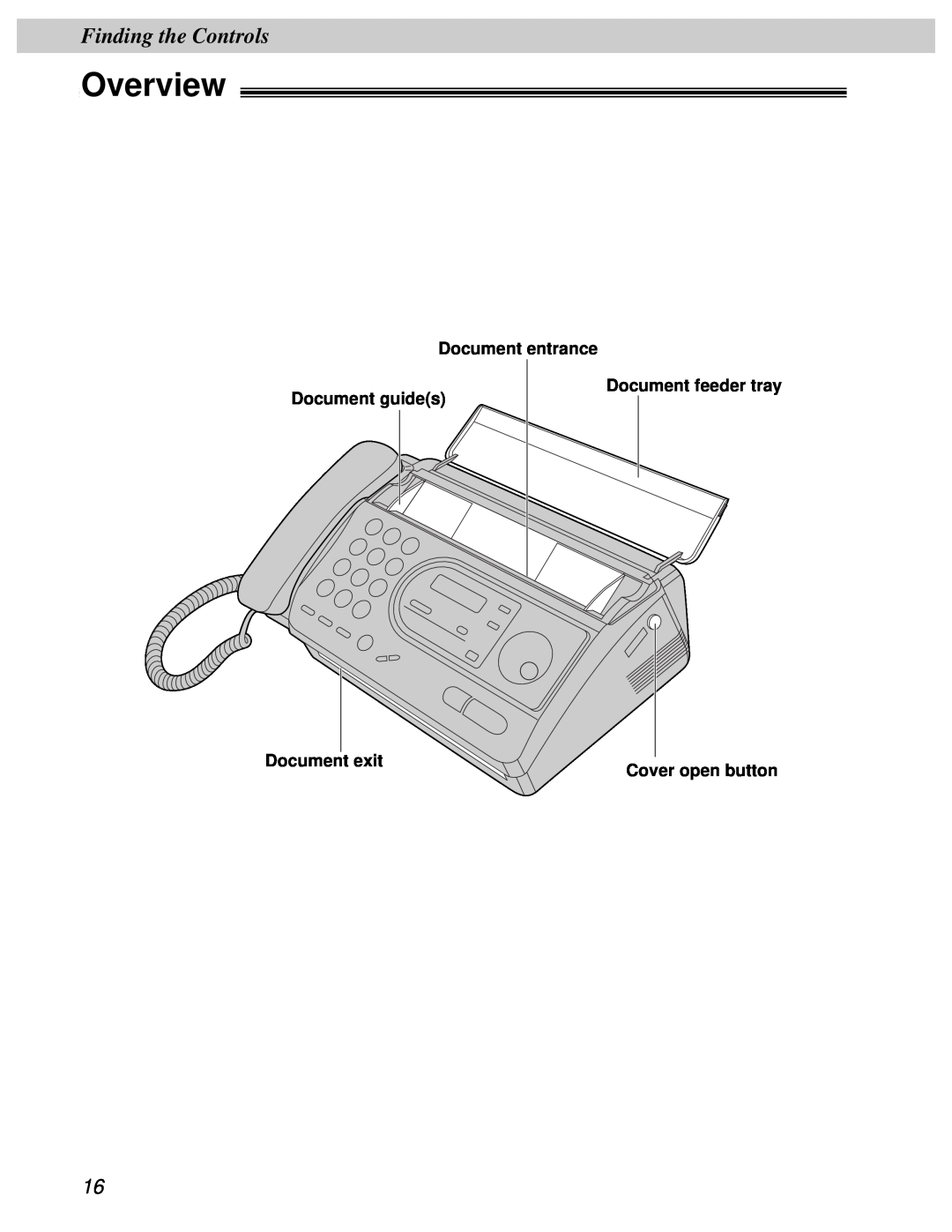 Panasonic KX-FT31BX quick start Overview, Finding the Controls, Document entrance, Document guides, Document feeder tray 