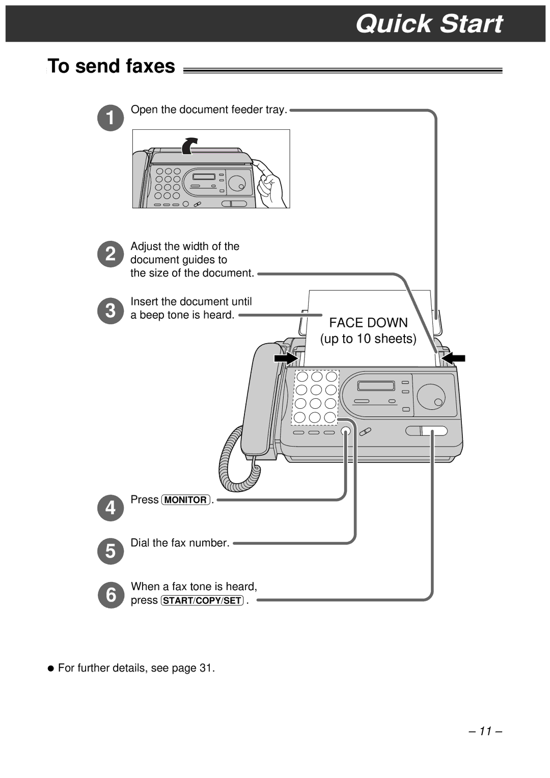 Panasonic KX-FT34HK, KX-FT33HK quick start To send faxes, Press Monitor 