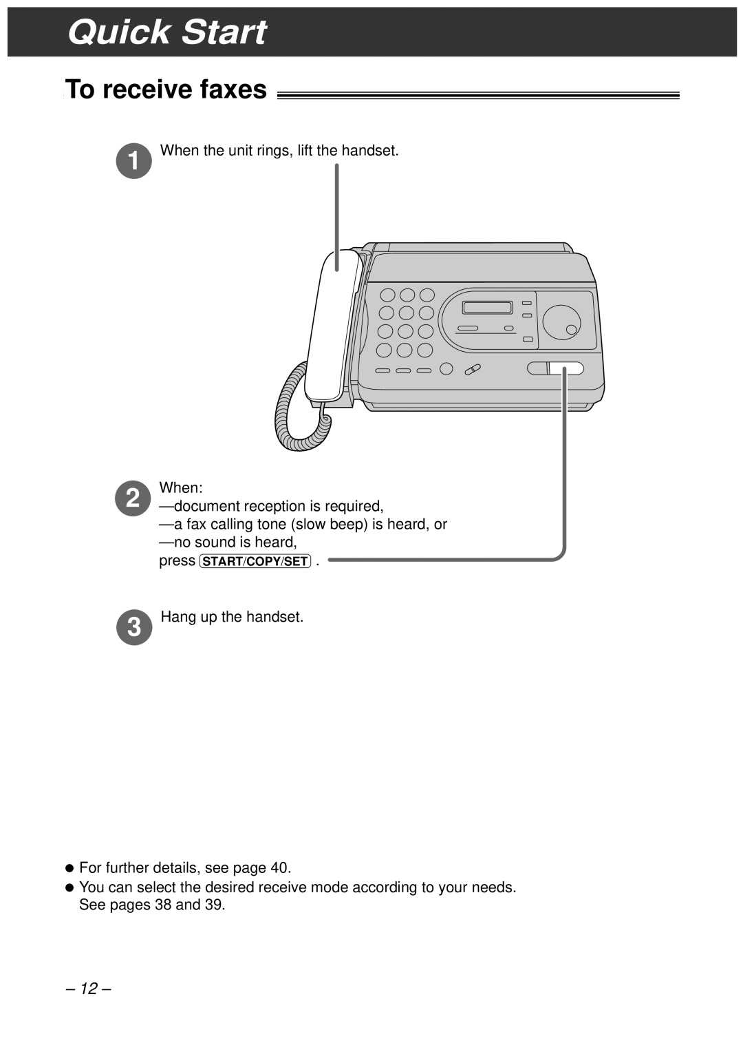 Panasonic KX-FT33HK, KX-FT34HK quick start To receive faxes 