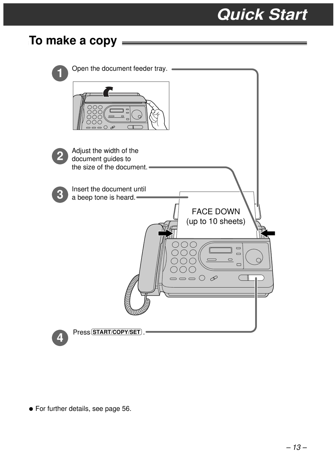 Panasonic KX-FT34HK, KX-FT33HK quick start To make a copy, Press Start /COPY /SET 