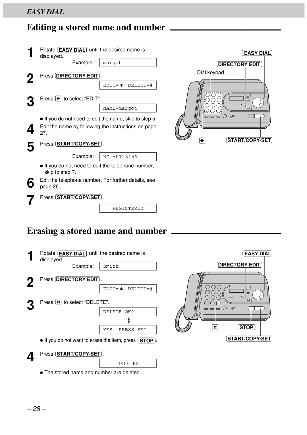 Panasonic KX-FT33HK, KX-FT34HK quick start Editing a stored name and number, Erasing a stored name and number 