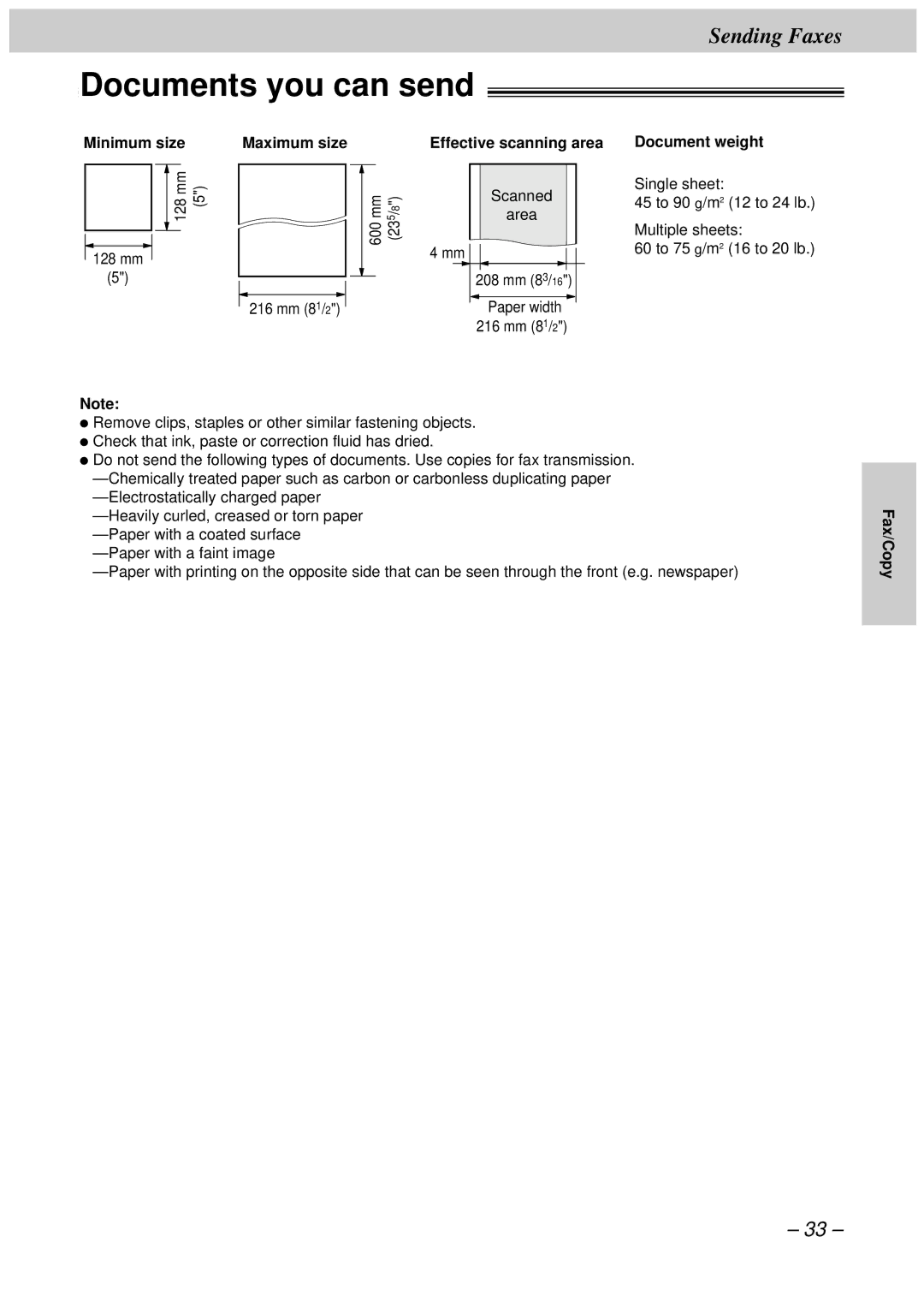 Panasonic KX-FT34HK, KX-FT33HK quick start Documents you can send 