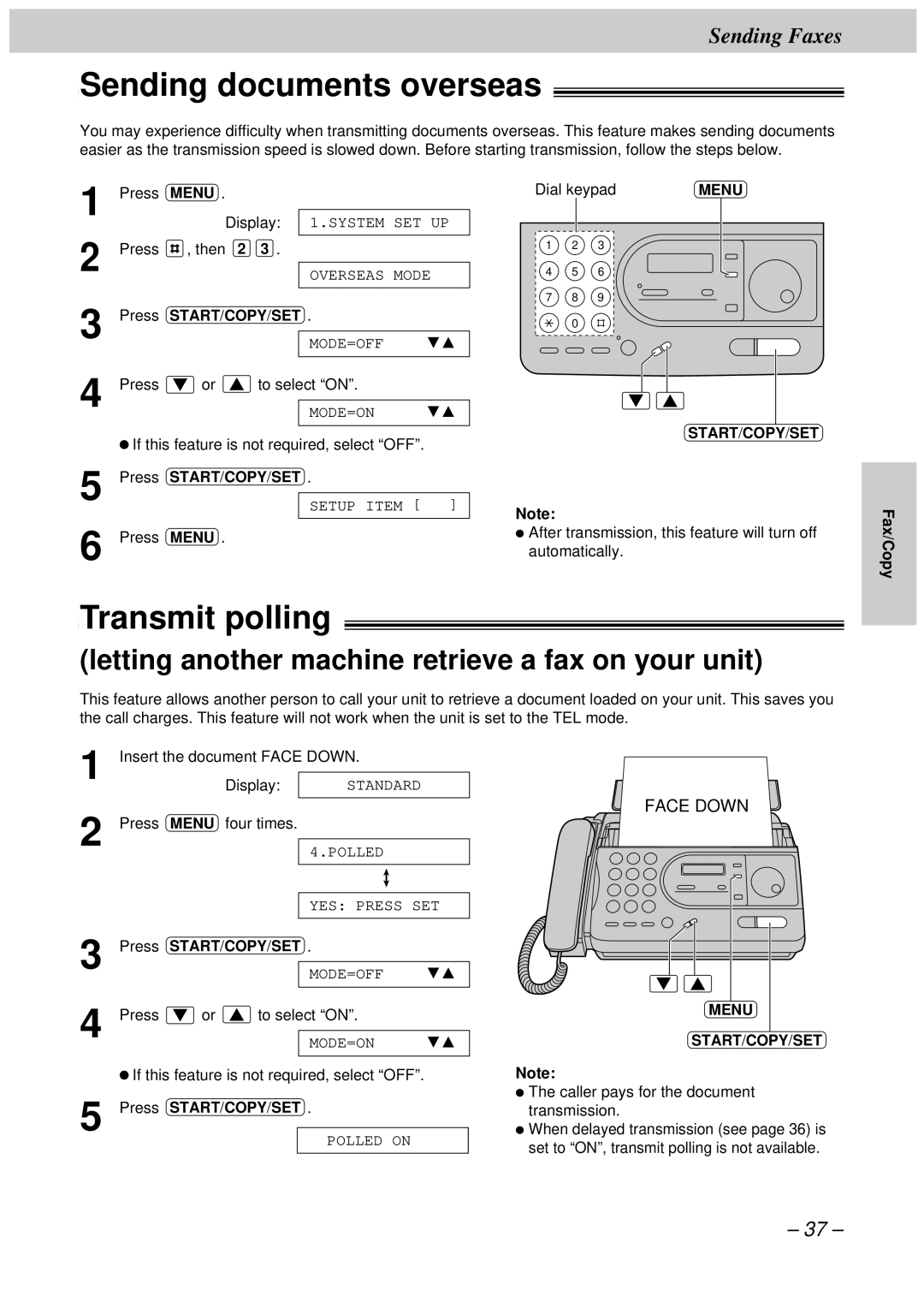 Panasonic KX-FT34HK Sending documents overseas, Transmit polling, Letting another machine retrieve a fax on your unit 