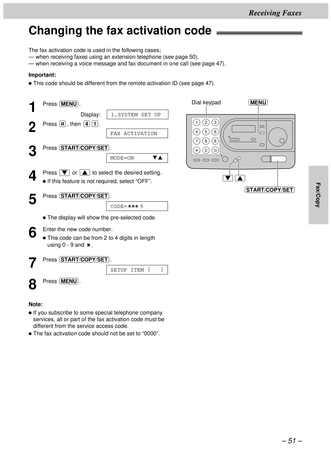 Panasonic KX-FT34HK, KX-FT33HK quick start Changing the fax activation code 