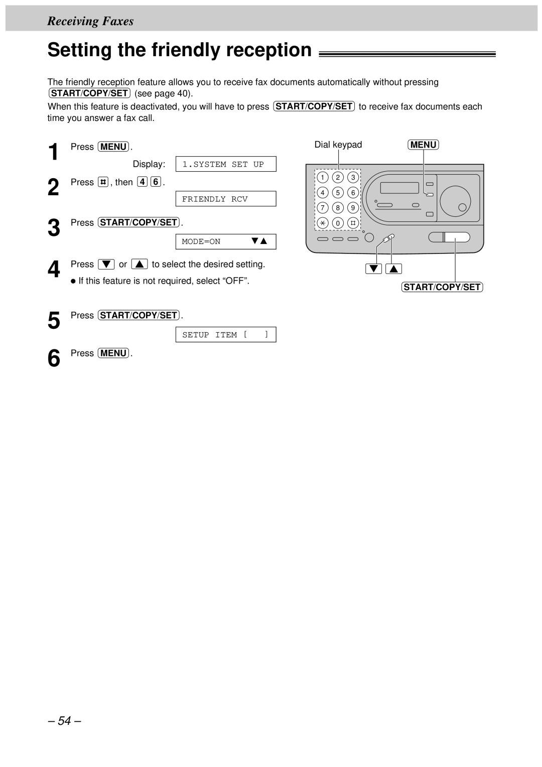 Panasonic KX-FT33HK, KX-FT34HK quick start Setting the friendly reception 