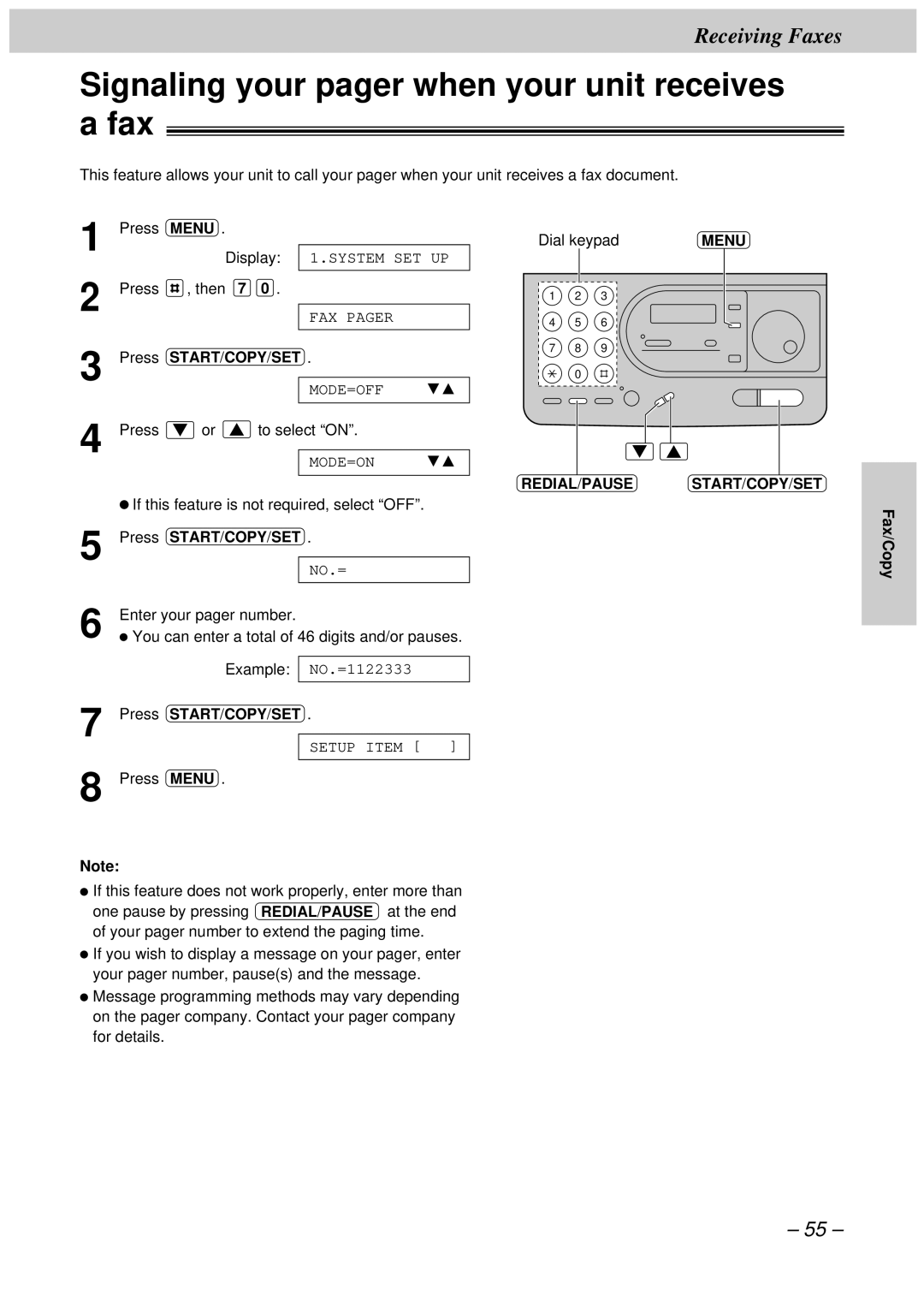 Panasonic KX-FT34HK, KX-FT33HK quick start Signaling your pager when your unit receives a fax 