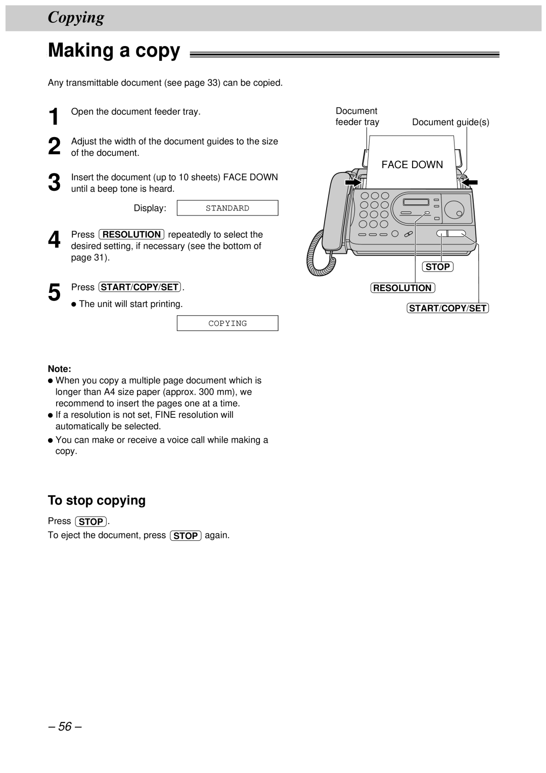 Panasonic KX-FT33HK, KX-FT34HK quick start Making a copy, To stop copying 