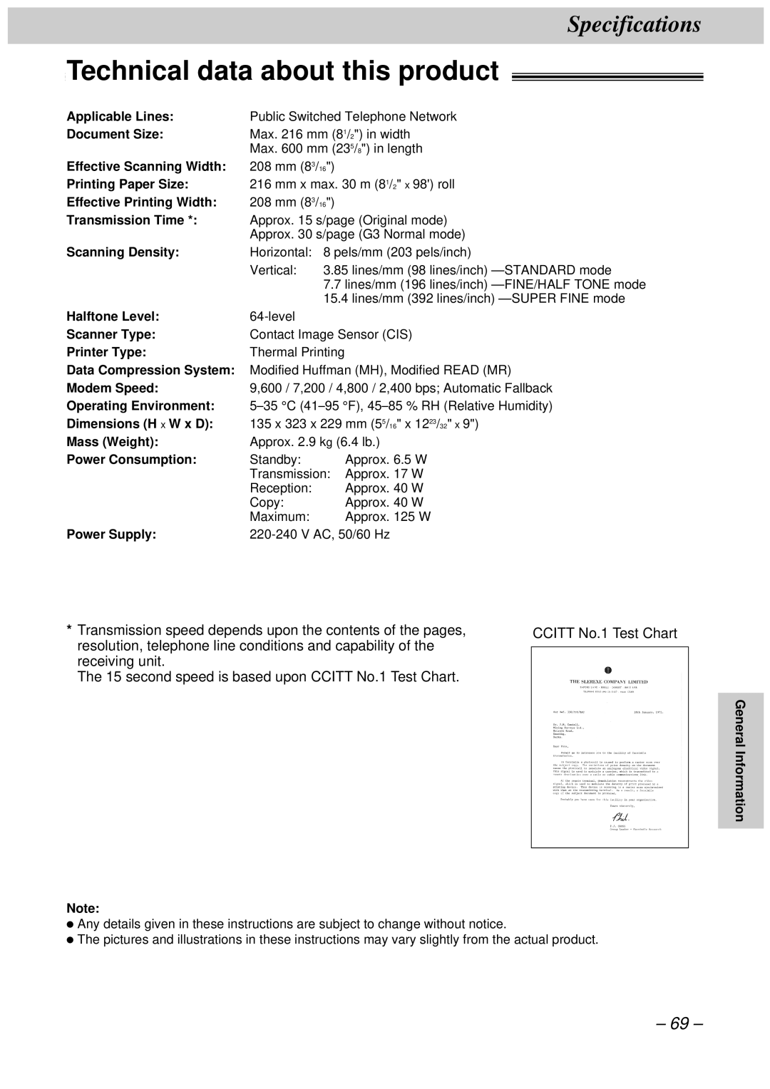 Panasonic KX-FT34HK, KX-FT33HK quick start Technical data about this product 