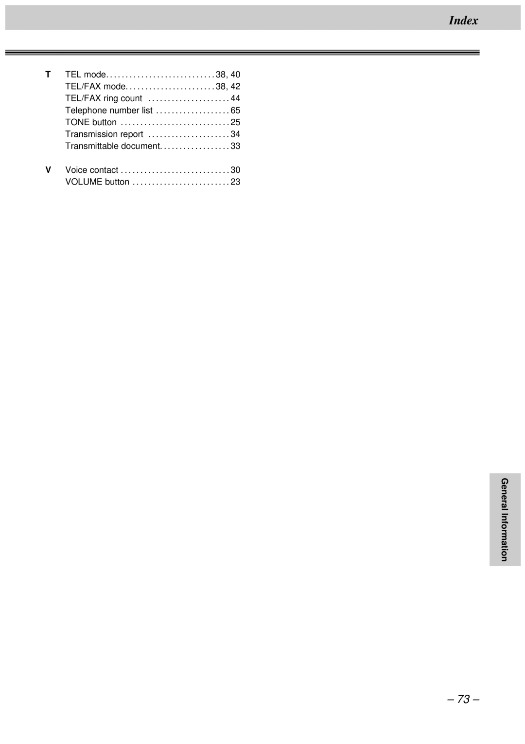 Panasonic KX-FT34HK, KX-FT33HK quick start Index 