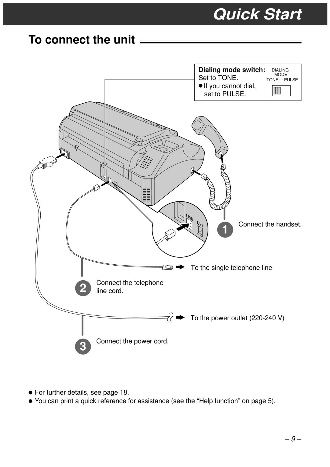 Panasonic KX-FT34HK, KX-FT33HK quick start To connect the unit, Dialing mode switch 