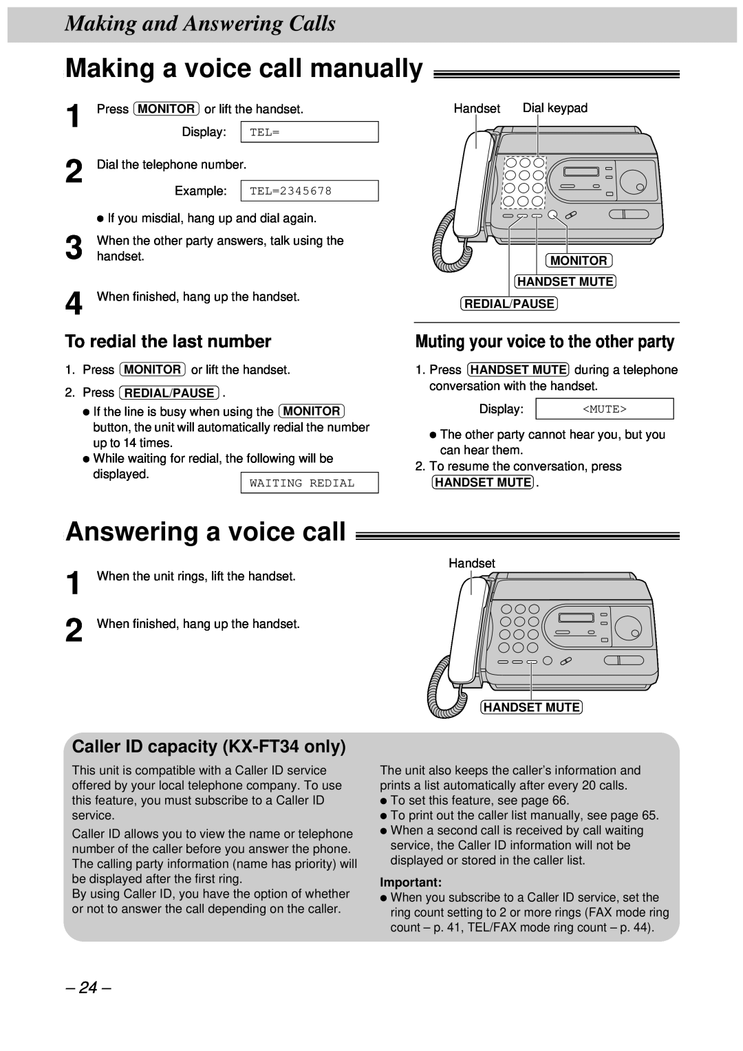 Panasonic KX-FT33HK, KX-FT34HK quick start Making a voice call manually, Answering a voice call, Making and Answering Calls 