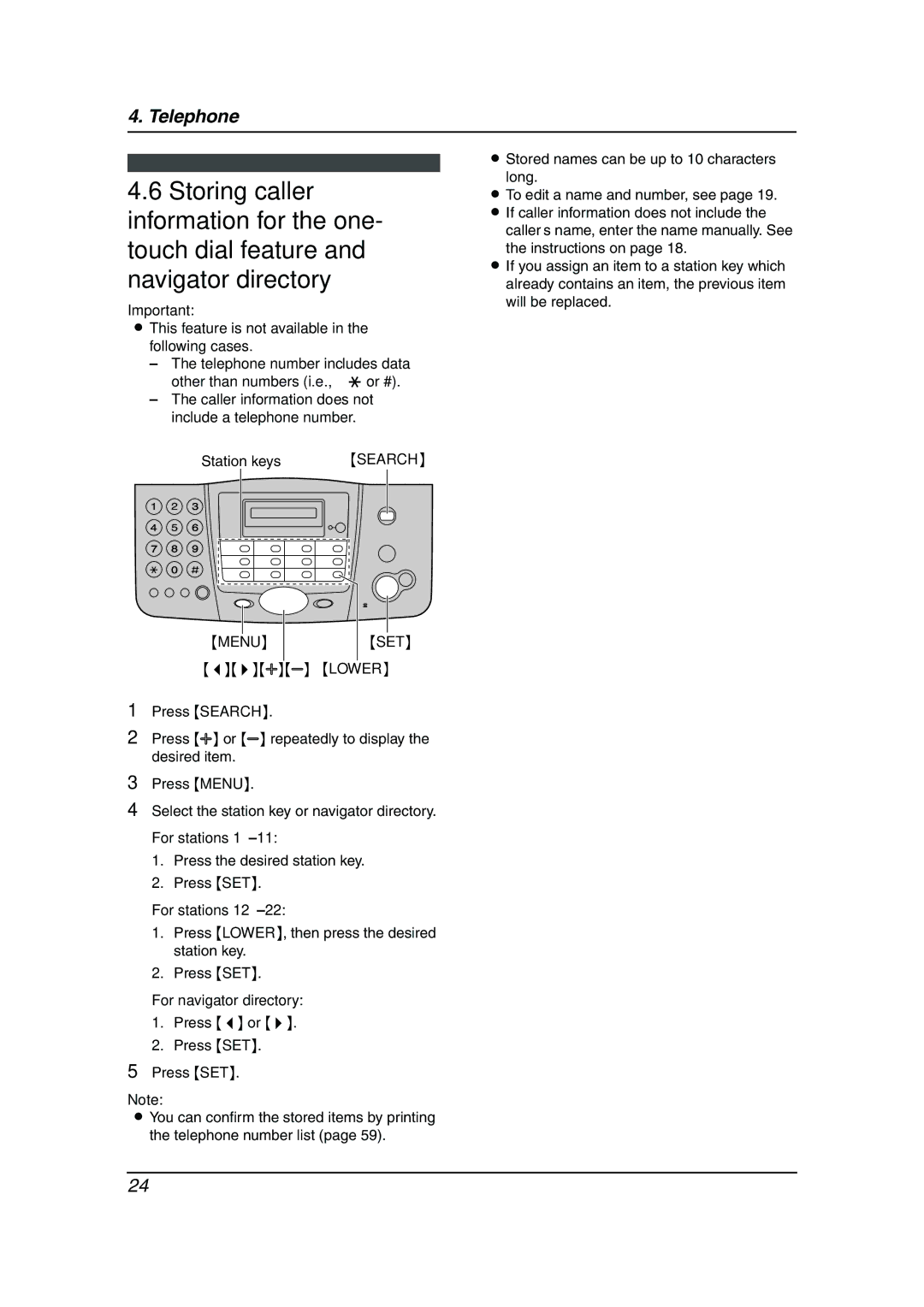 Panasonic KX-FT901BX manual This feature is not available in the following cases, Menu SET, For navigator directory 