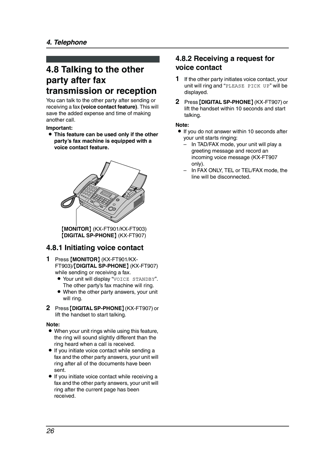 Panasonic KX-FT901BX manual Initiating voice contact, Receiving a request for voice contact 