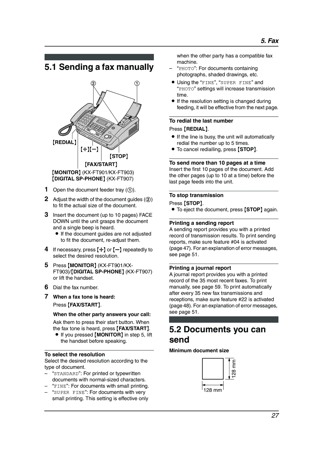 Panasonic KX-FT901BX manual Documents you can send 