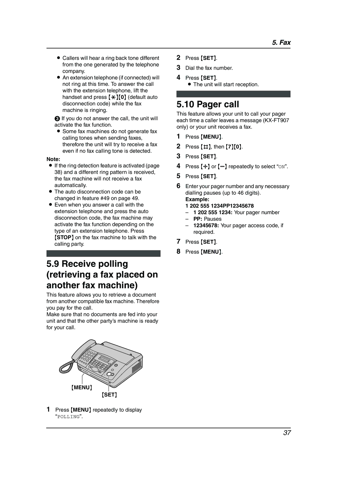 Panasonic KX-FT901BX manual Pager call, Example 202 555 1234PP12345678 