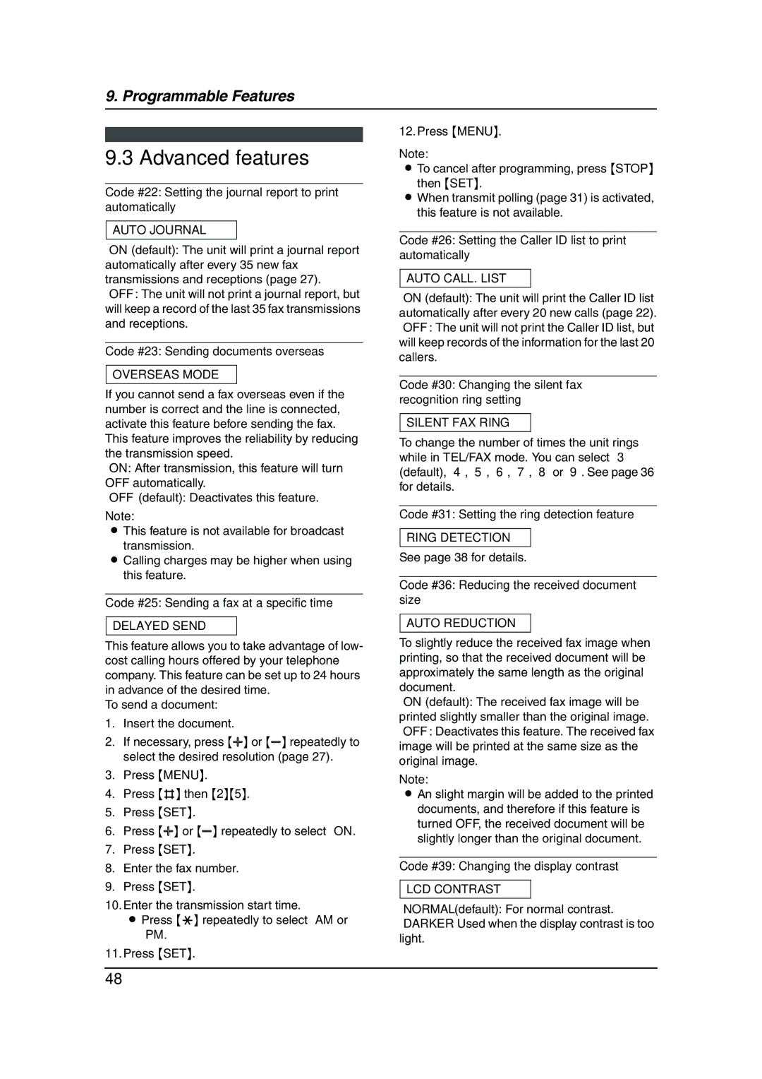 Panasonic KX-FT901BX manual Advanced features 