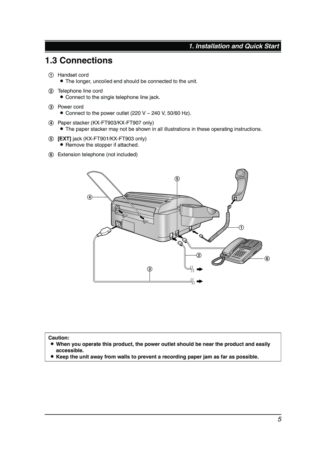 Panasonic KX-FT901BX manual Connections 