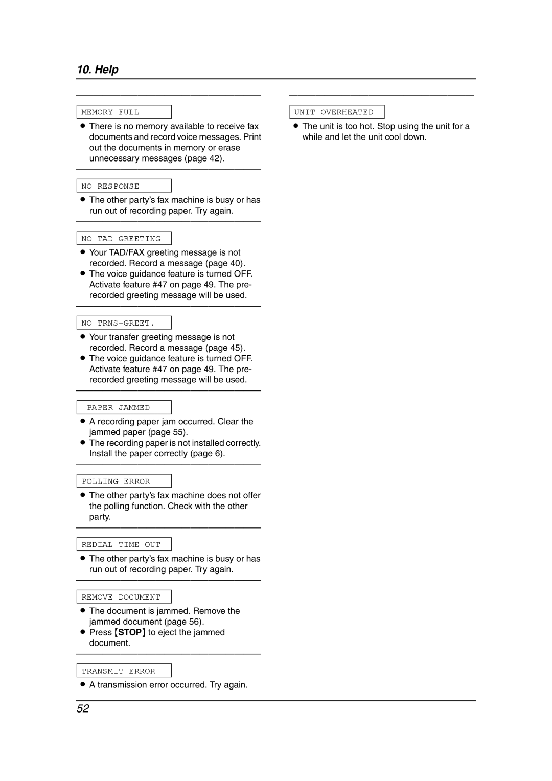 Panasonic KX-FT901BX manual Unnecessary messages 