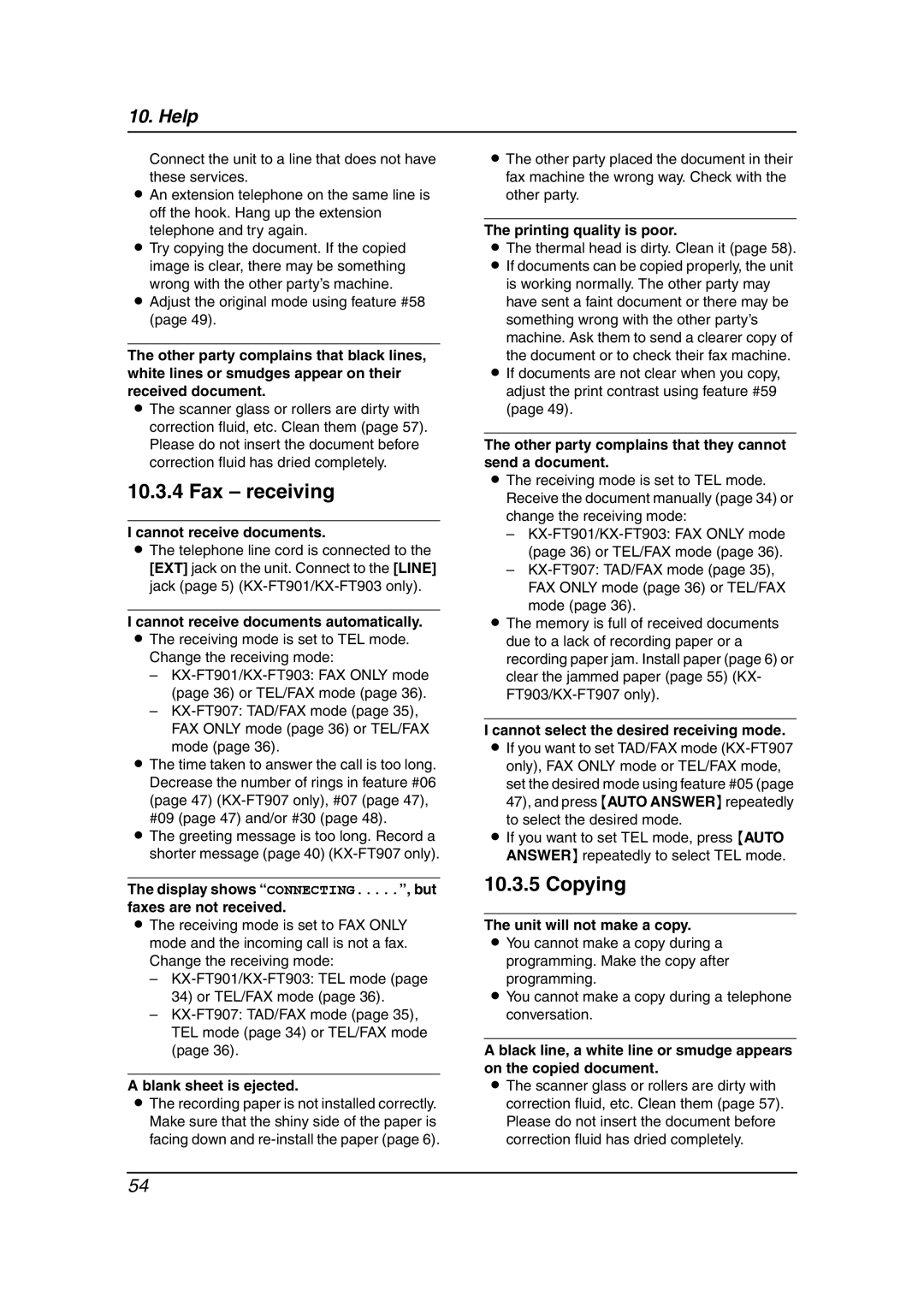 Panasonic KX-FT901BX manual Fax receiving, Copying 