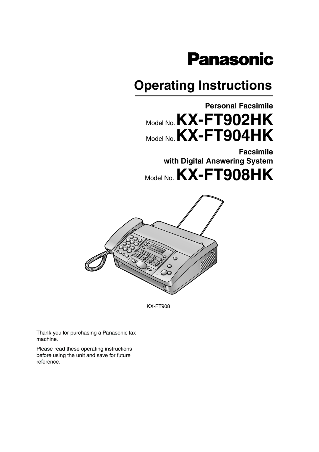 Panasonic KX-FT904HK, KX-FT908HK, kx-ft902 manual Operating Instructions 