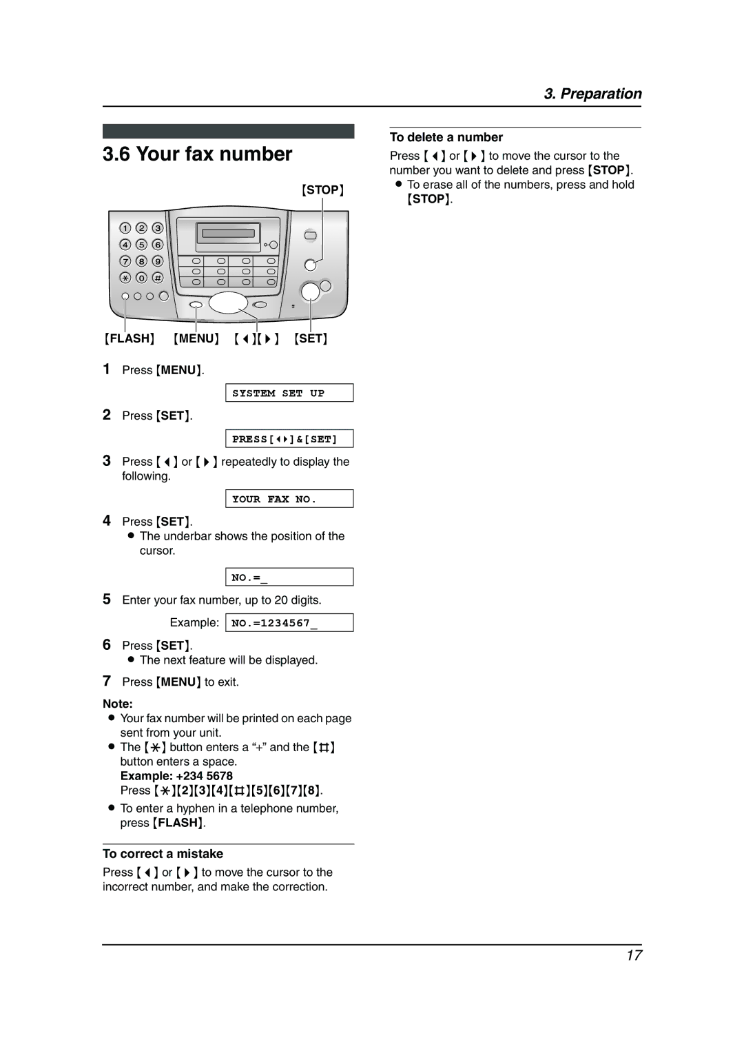 Panasonic kx-ft902, KX-FT908HK, KX-FT904HK manual Your fax number, To delete a number, Example +234 