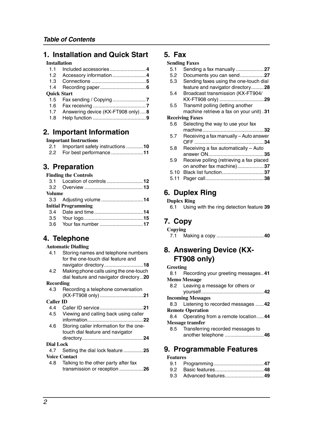 Panasonic kx-ft902, KX-FT908HK, KX-FT904HK manual Important Information 