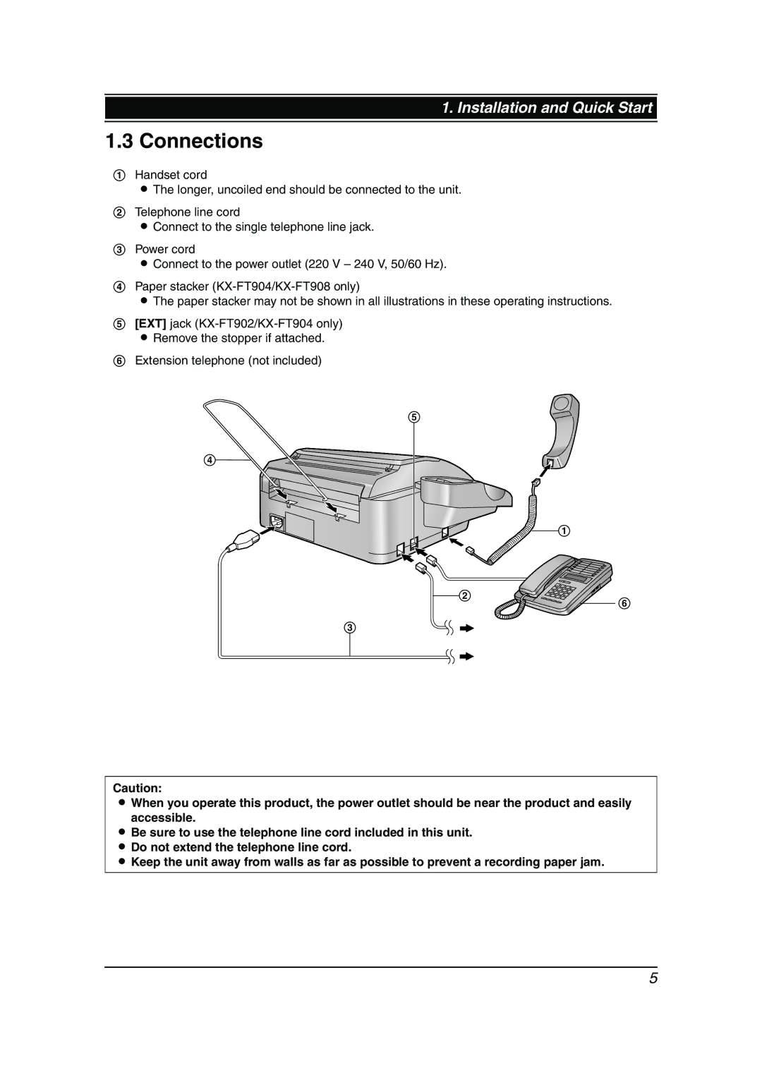 Panasonic kx-ft902, KX-FT908HK, KX-FT904HK manual Connections 