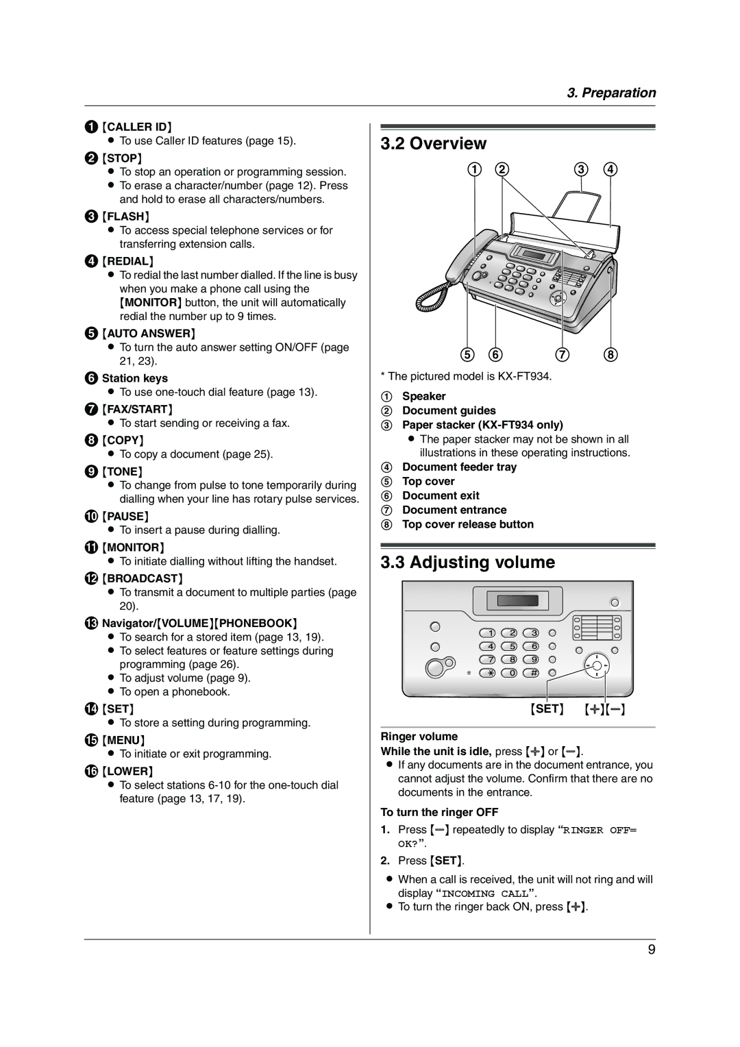 Panasonic KX-FT934HK, KX-FT932HK manual Overview, Adjusting volume, Display Incoming Call 