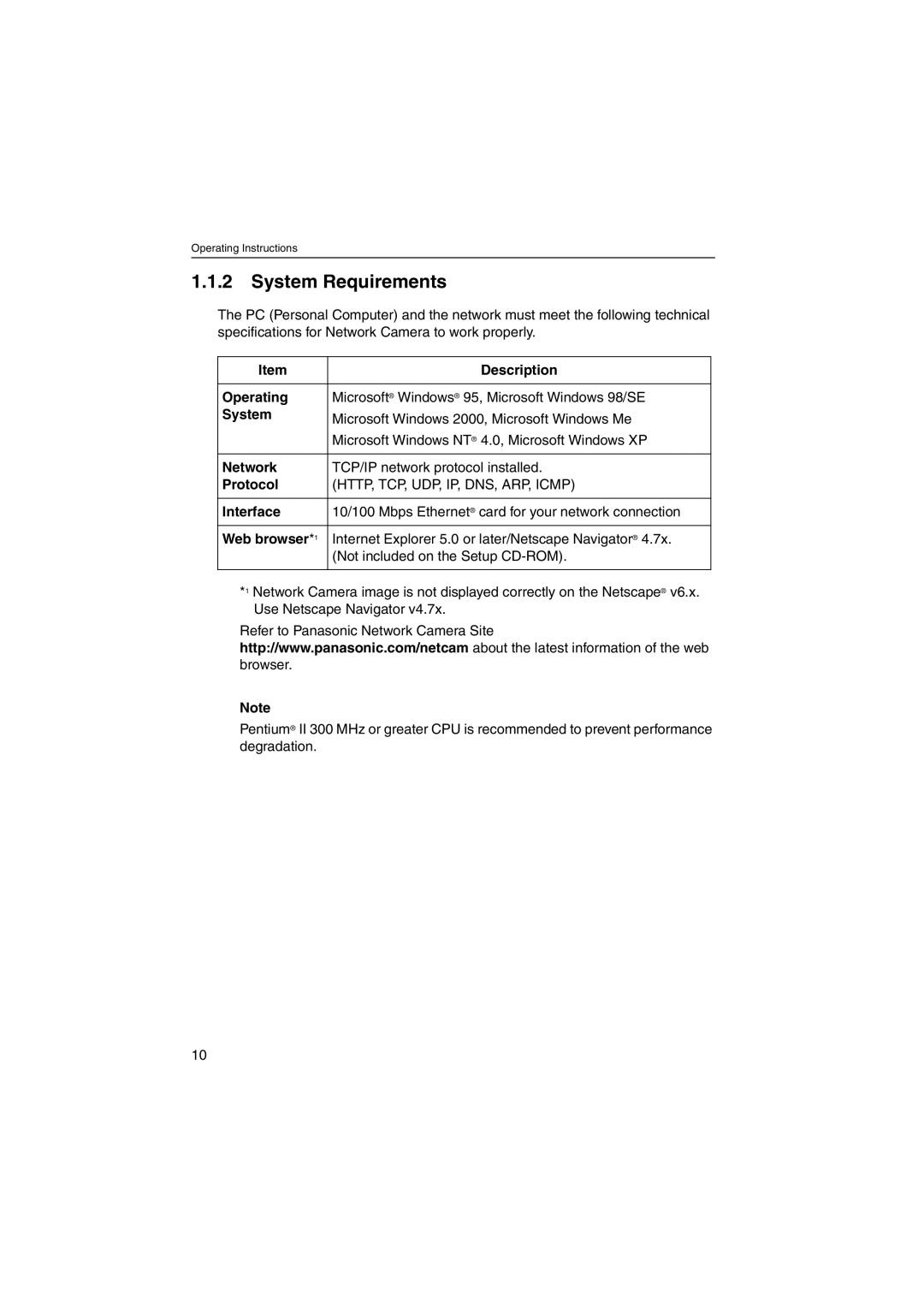 Panasonic KX-HCM230 operating instructions System Requirements 