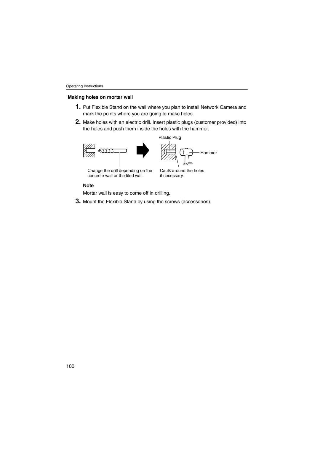 Panasonic KX-HCM230 operating instructions Making holes on mortar wall 