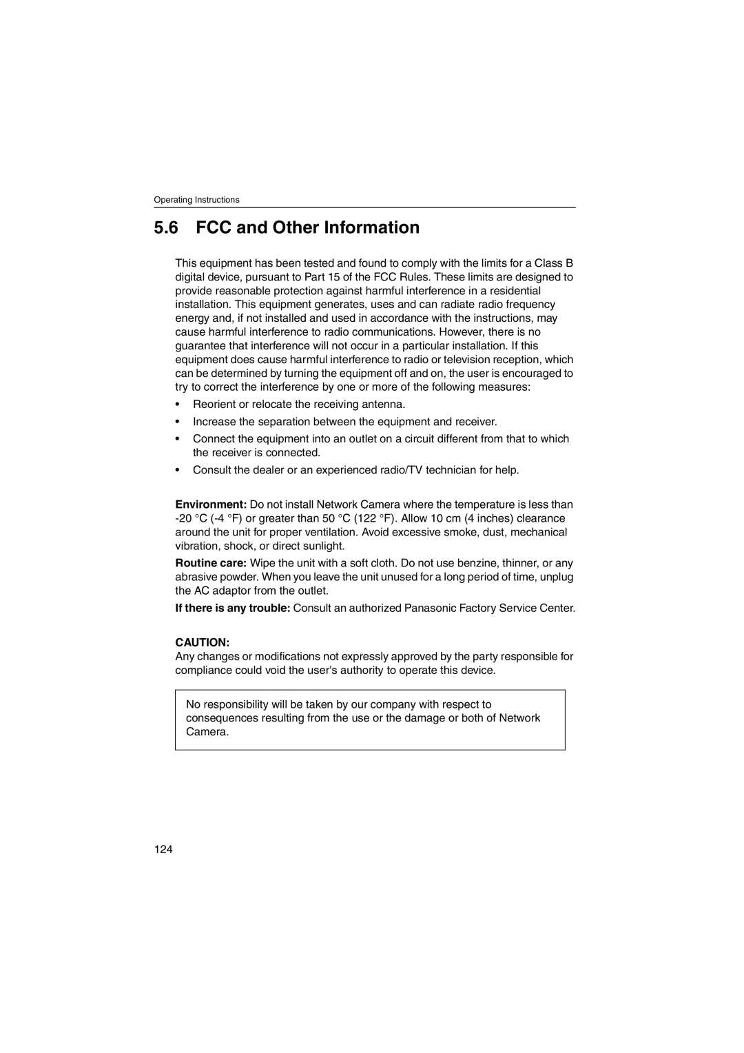 Panasonic KX-HCM230 operating instructions FCC and Other Information 