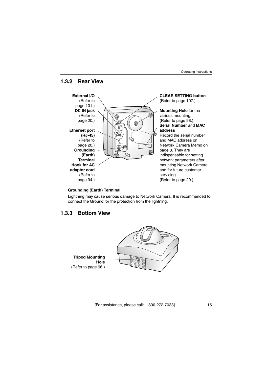 Panasonic KX-HCM230 operating instructions Rear View, Bottom View 