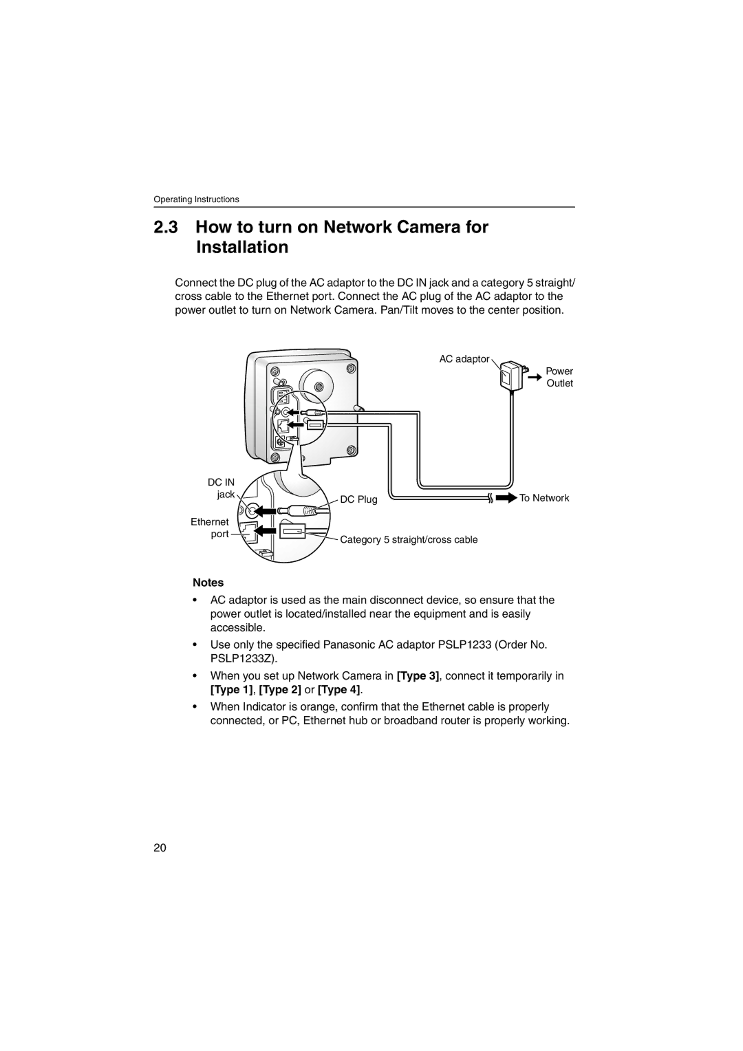 Panasonic KX-HCM230 operating instructions How to turn on Network Camera for Installation 