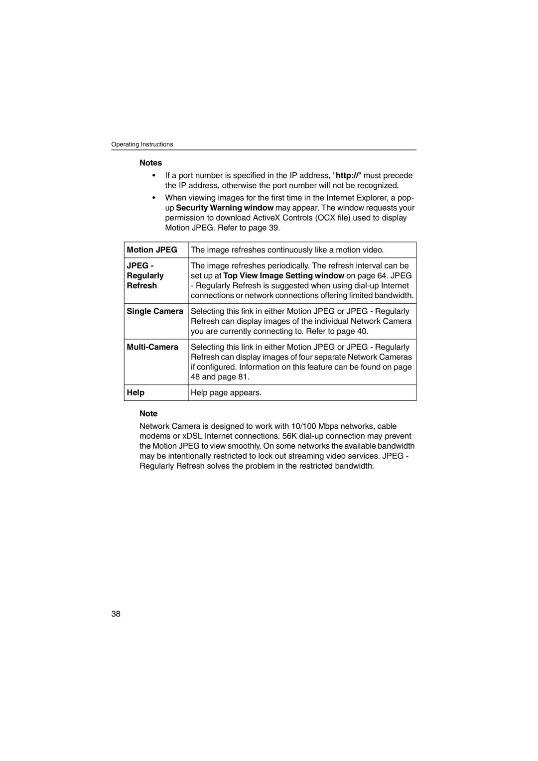 Panasonic KX-HCM230 operating instructions Motion Jpeg, Single Camera, Multi-Camera, Help 