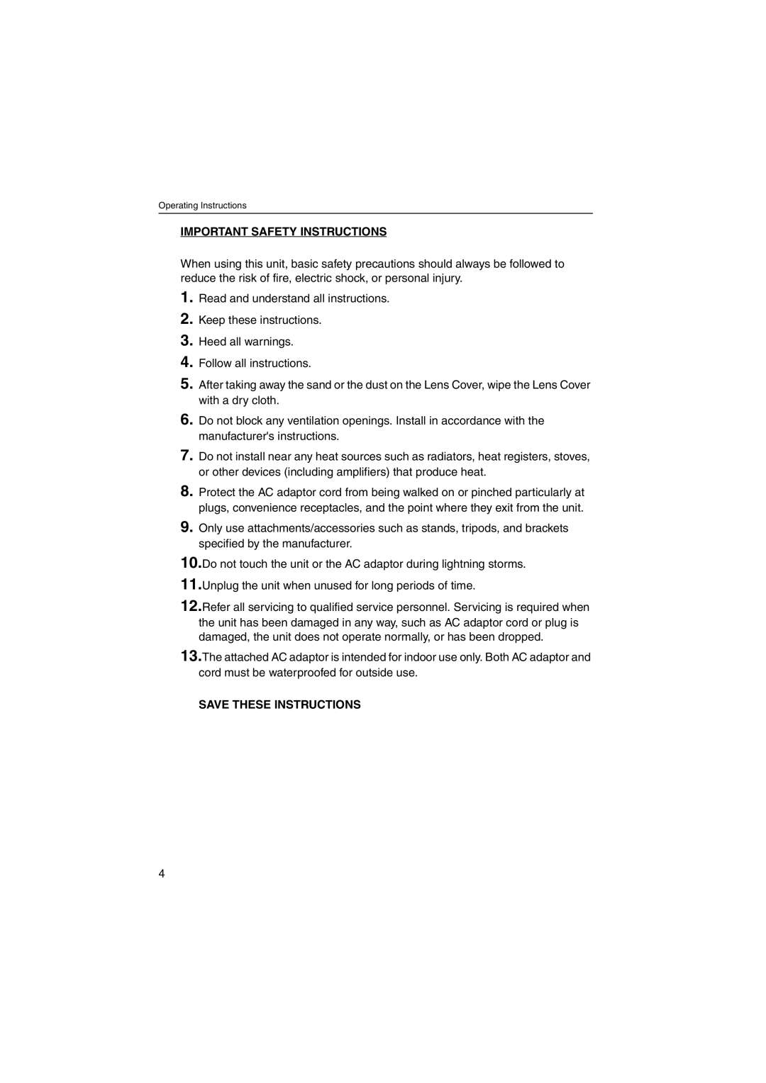 Panasonic KX-HCM230 operating instructions Important Safety Instructions 