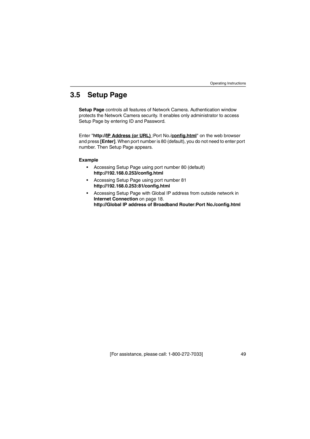 Panasonic KX-HCM230 operating instructions Setup, Example 