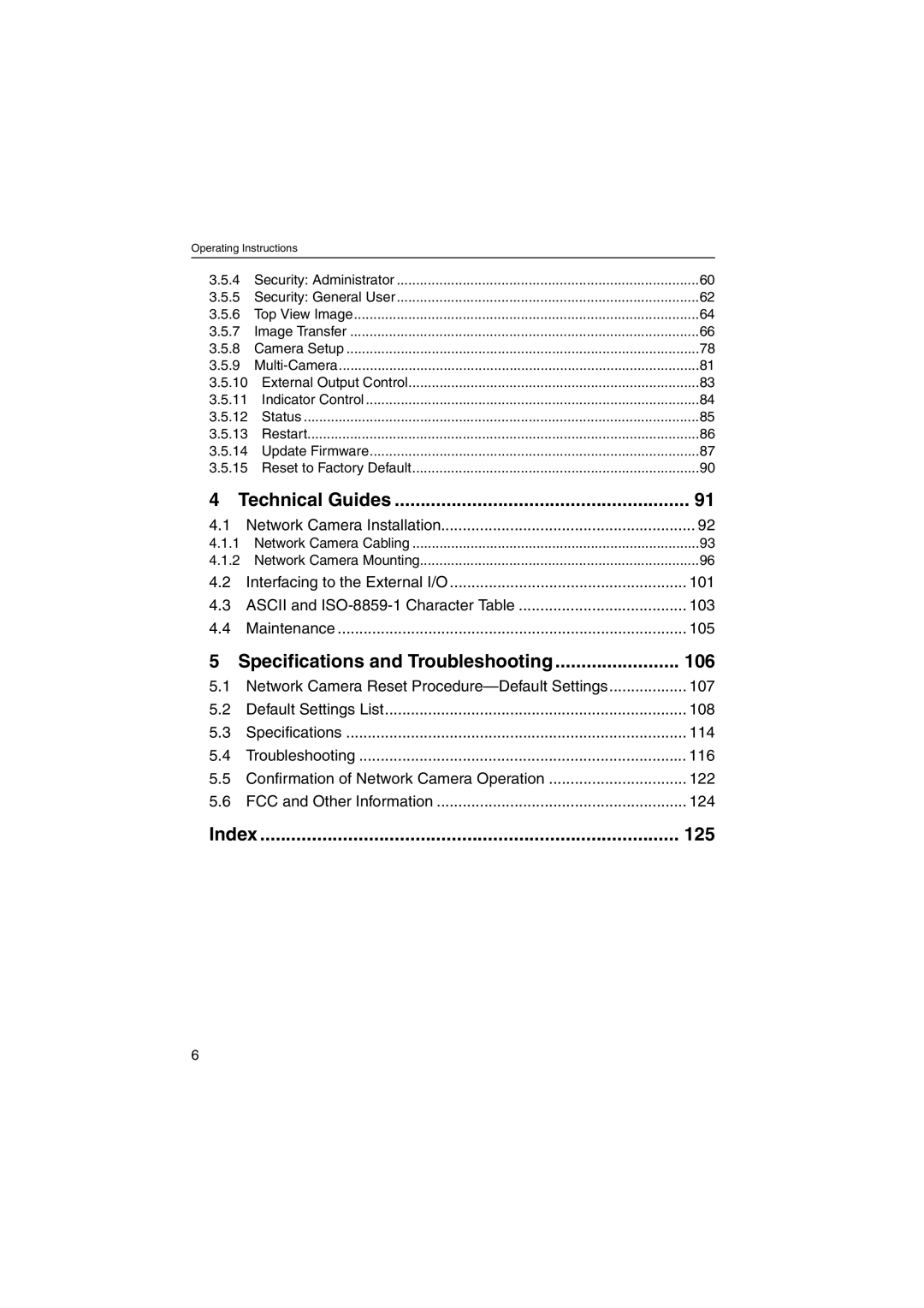 Panasonic KX-HCM230 operating instructions Technical Guides, Specifications and Troubleshooting 106, Index 125 