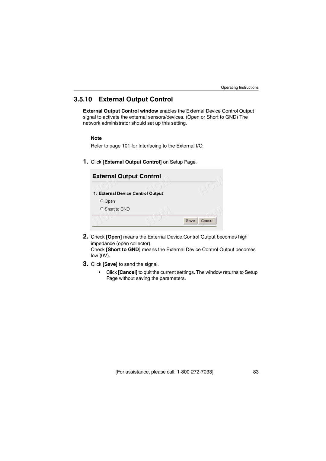 Panasonic KX-HCM230 operating instructions Click External Output Control on Setup 