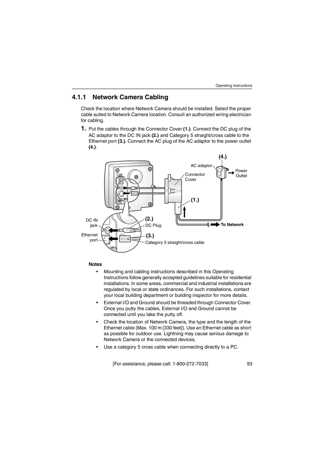 Panasonic KX-HCM230 operating instructions Network Camera Cabling, DC Plug 