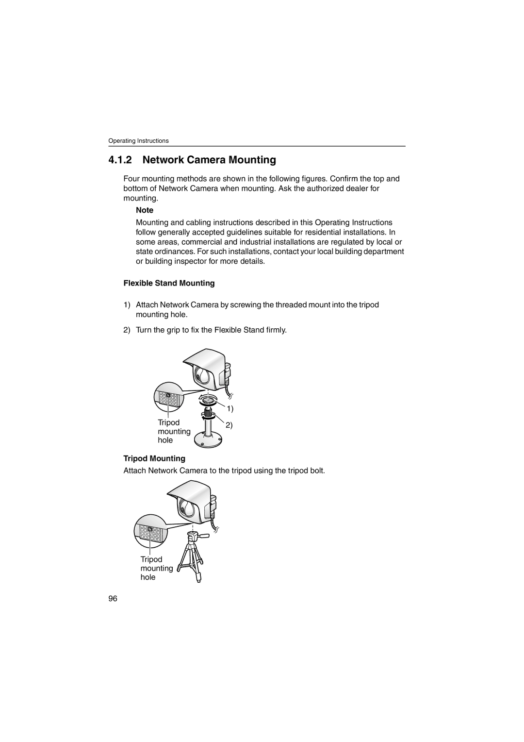 Panasonic KX-HCM230 operating instructions Network Camera Mounting, Flexible Stand Mounting, Tripod Mounting 