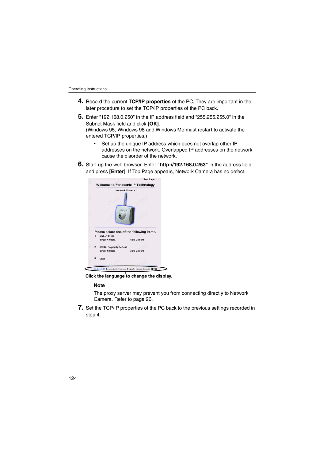 Panasonic KX-HCM250 operating instructions Click the language to change the display 