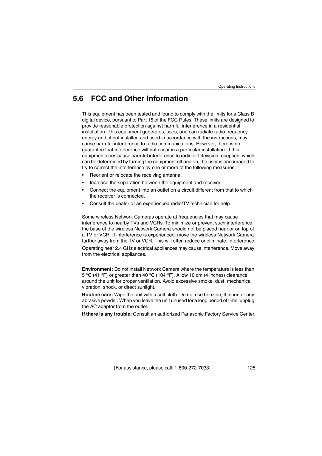 Panasonic KX-HCM250 operating instructions FCC and Other Information 