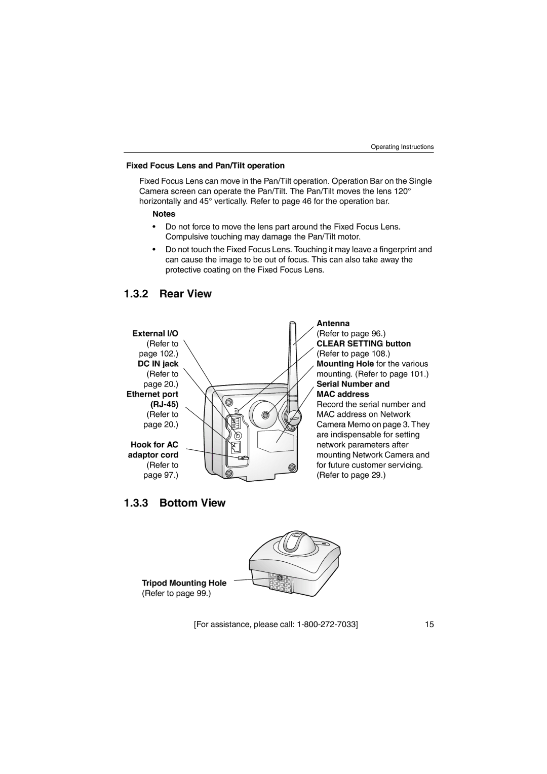 Panasonic KX-HCM250 operating instructions Rear View, Bottom View 