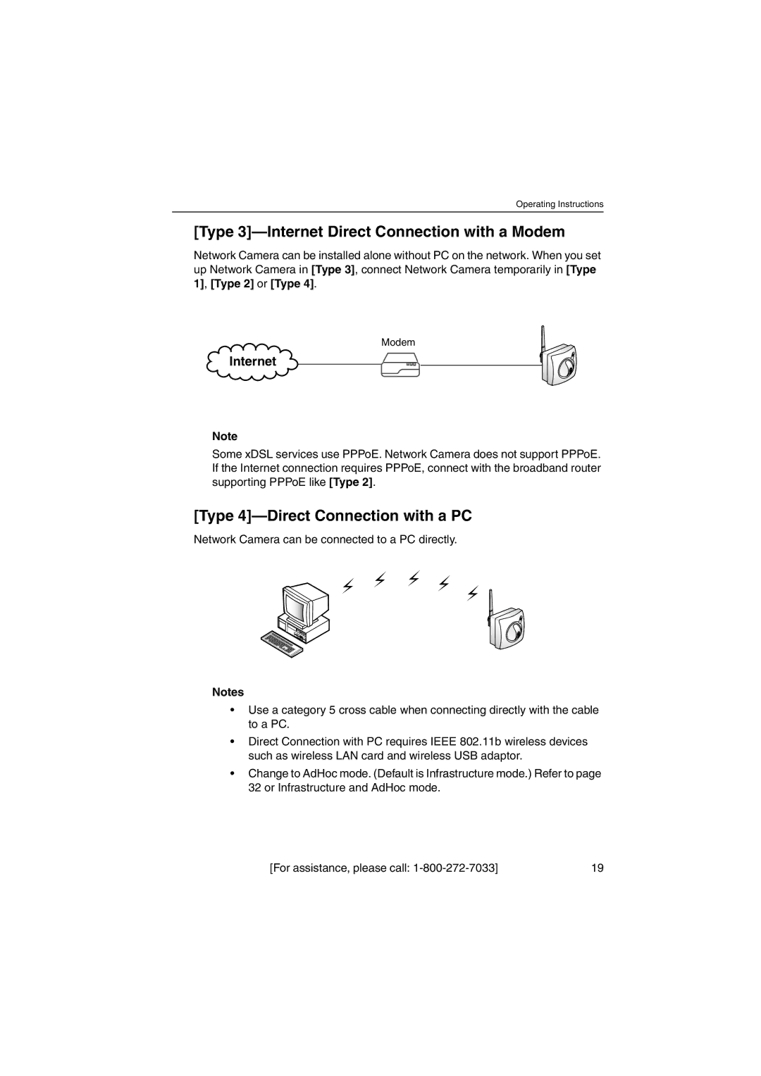 Panasonic KX-HCM250 Type 3-Internet Direct Connection with a Modem, Type 4-Direct Connection with a PC 